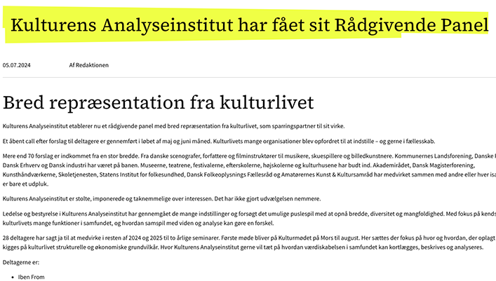 UDPEGET MEDLEM AF KULTURENS ANALYSEINSTITUT